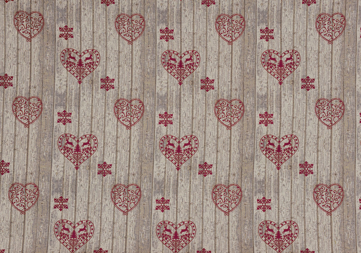 Tissu jacquard Refuge - Taupe et rouge Tissu jacquard Refuge - Taupe et rouge