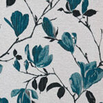 Tissu Magnolia - Écru et bleu paon