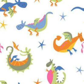 Tissu polaire imprimée dragons - Blanc