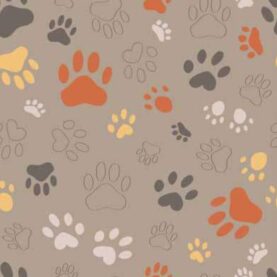 Tissu polaire imprimée empreintes de chat - Beige