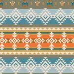 Tissu polaire imprimée ethnique - Orange et bleu