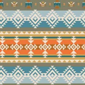 Tissu polaire imprimée ethnique - Orange et bleu