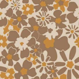 Tissu polaire imprimée fleurs rétro - Marron