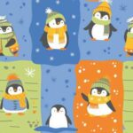 Tissu polaire imprimée pingouins - Bleu
