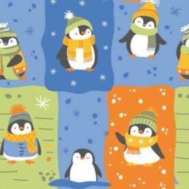 Tissu polaire imprimée pingouins - Bleu