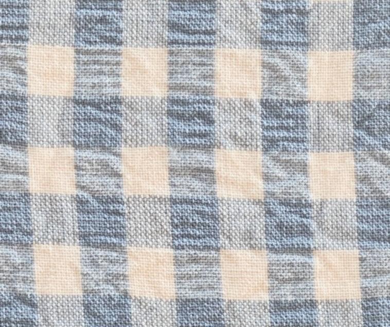 Tissu Seersucker Vichy coton - Bleu gris, écru Tissu Seersucker Vichy coton - Bleu gris, écru