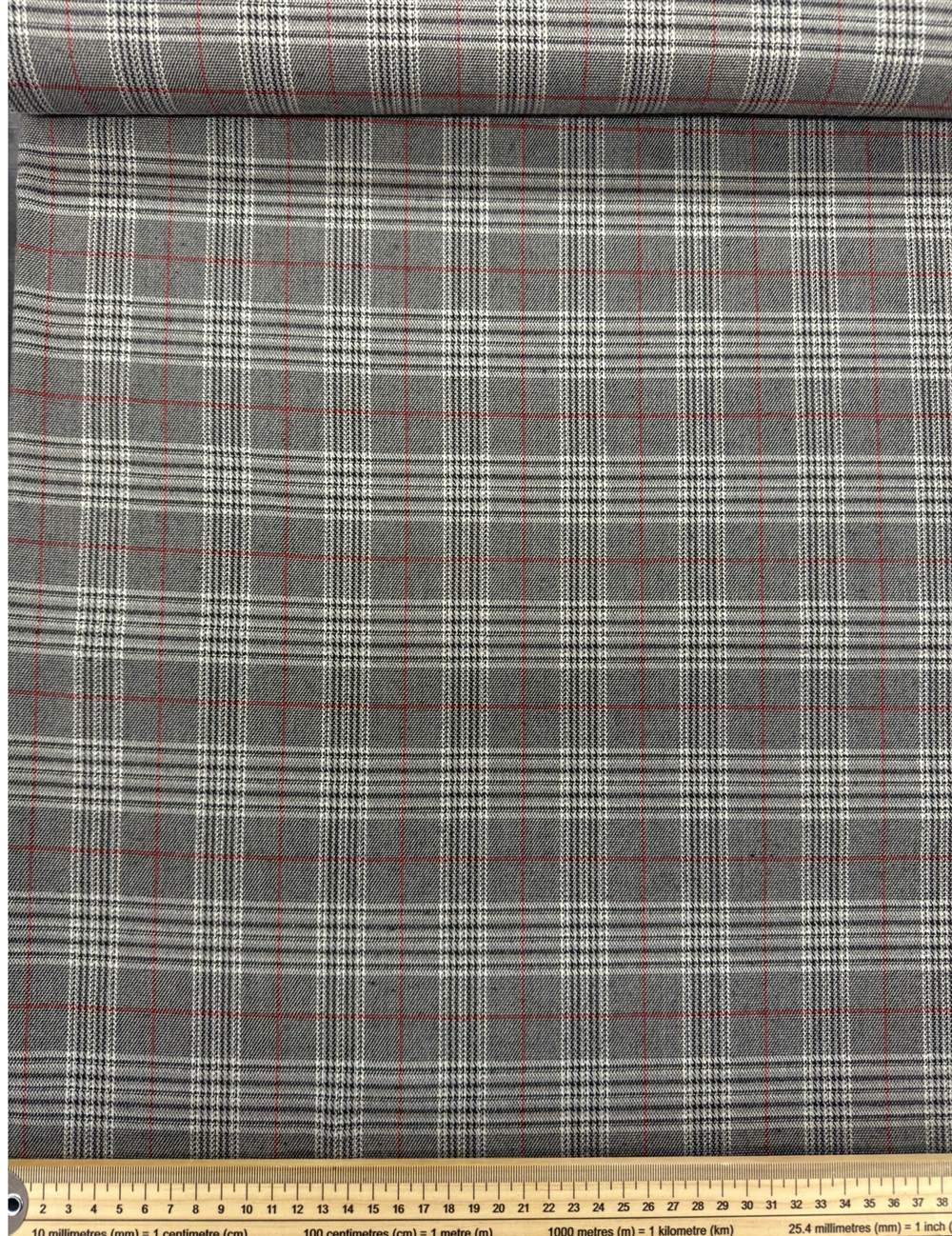 Tissu tartan écossais Prince de Galles – Gris clair, fil rouge Tissu tartan écossais Prince de Galles – Gris clair, fil rouge
