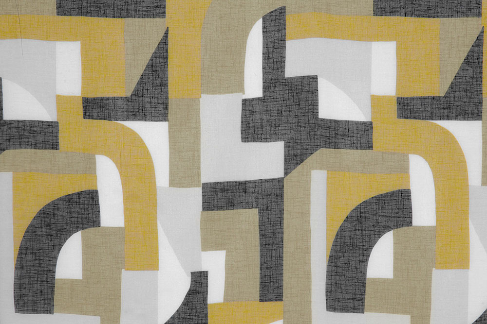 Tissu voilage Antik - Écru, jaune moutarde et noir Tissu voilage Antik - Écru, jaune moutarde et noir