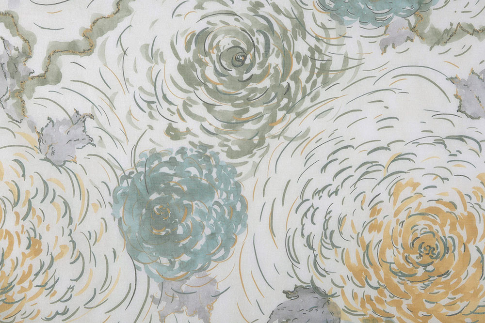 Tissu voilage Écume - Écru, or, bleu et gris Tissu voilage Écume - Écru, or, bleu et gris