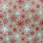Toile aspect jute de Noël pailletée - Flocons rouges