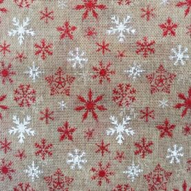 Toile aspect jute de Noël pailletée - Flocons rouges