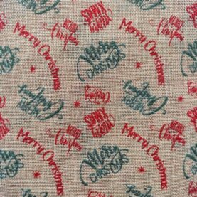 Toile aspect jute de Noël pailletée - Merry Christmas