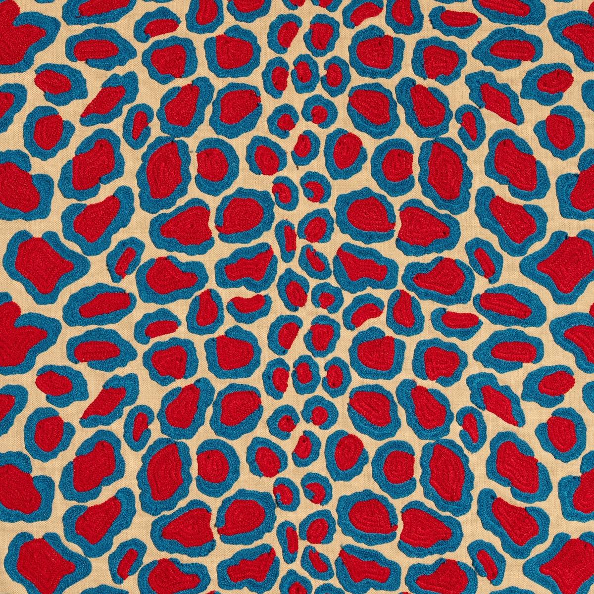 Toile brodée "Coup de Griffe" édition Thevenon Paris - Bleu paon et rouge OEKO-TEX Toile brodée "Coup de Griffe" édition Thevenon Paris - Bleu paon et rouge OEKO-TEX