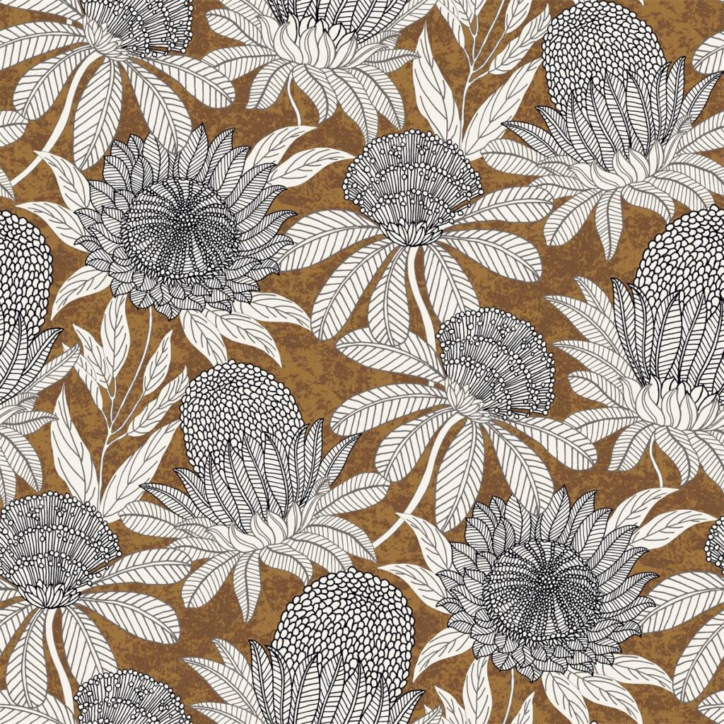Toile Monaco imprimée de fleurs de chardon sur fond caramel